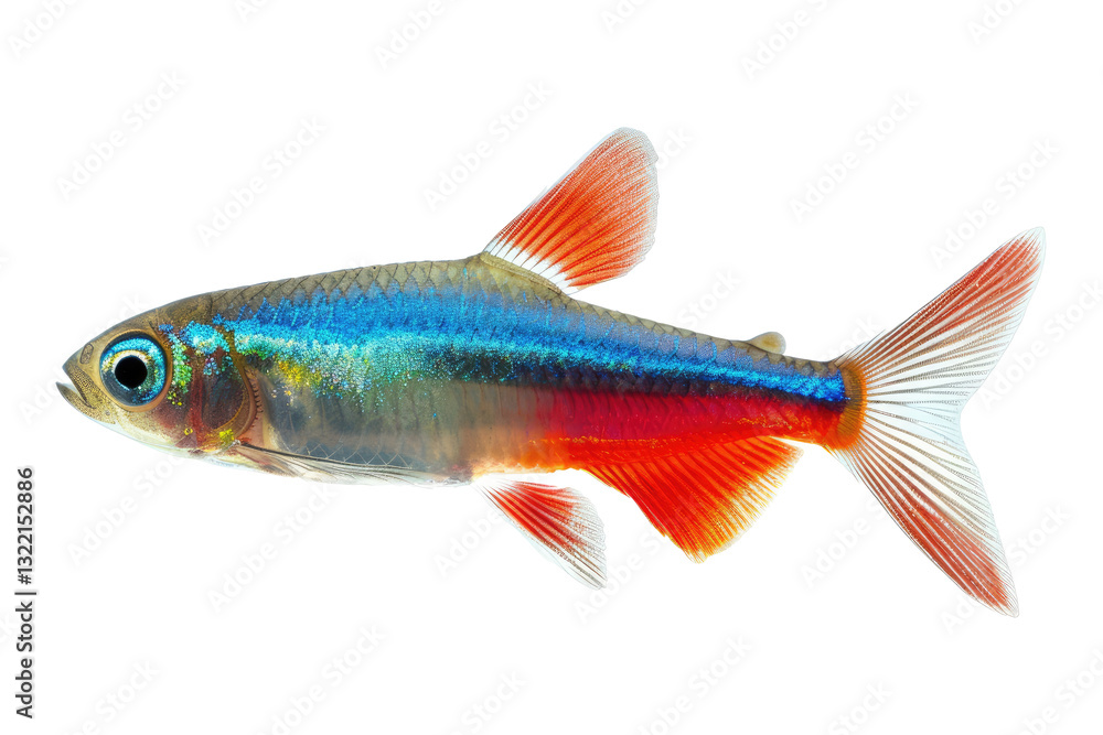 Obraz premium Ember Tetra On Transparent Background. Exotic, Vibrant Tropical Fish With A Distinctive Red Glow. 