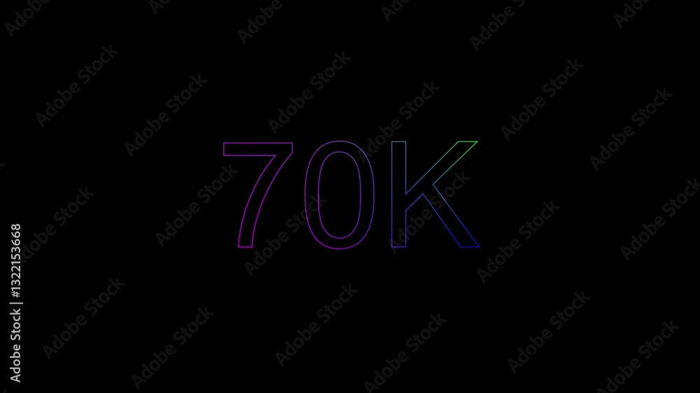 70k text font with neon effect animation.Achievement in 70K followers Congratulating networking thanks 70k text font with neon effect animation.Achievement in 70K followers Congratulating networking thanks