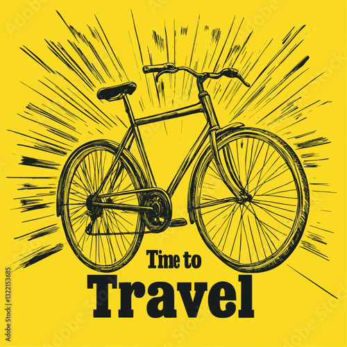 yellow bicycle on a black background T-shirt Design