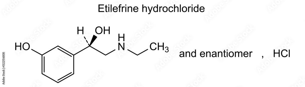 Chemical structure of etilefrine hydrochloride, drug substance Chemical structure of etilefrine hydrochloride, drug substance