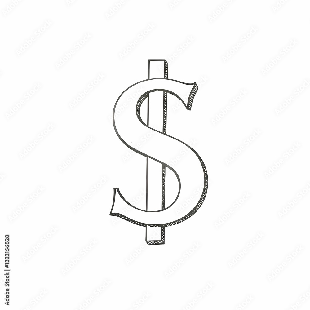 Dollar Sign Icon: A simple, elegant monochrome representation of a dollar sign, the universal symbol of currency, wealth, and financial transactions. Dollar Sign Icon: A simple, elegant monochrome representation of a dollar sign, the universal symbol of currency, wealth, and financial transactions.