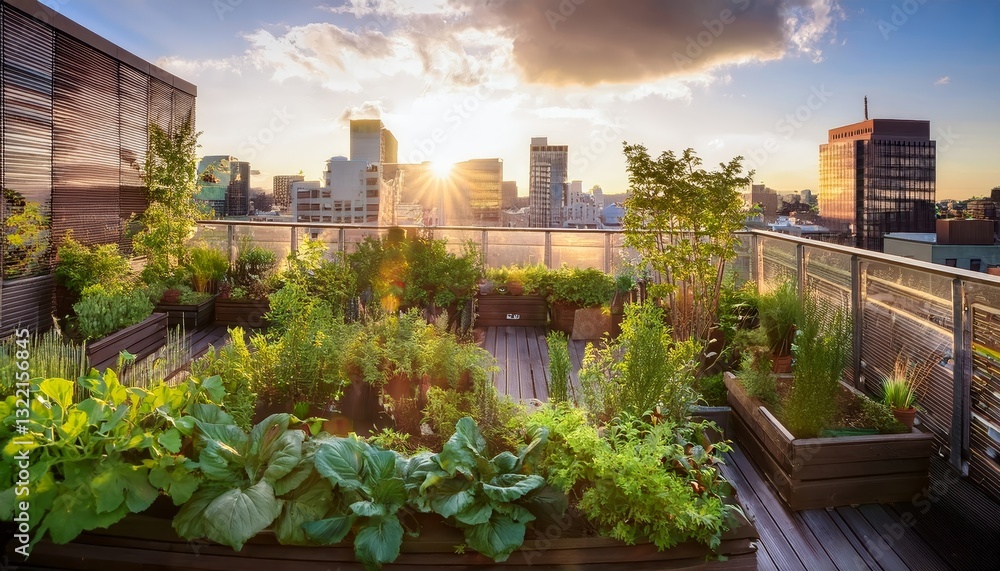 Fototapeta premium vibrant urban garden on a rooftop in the city