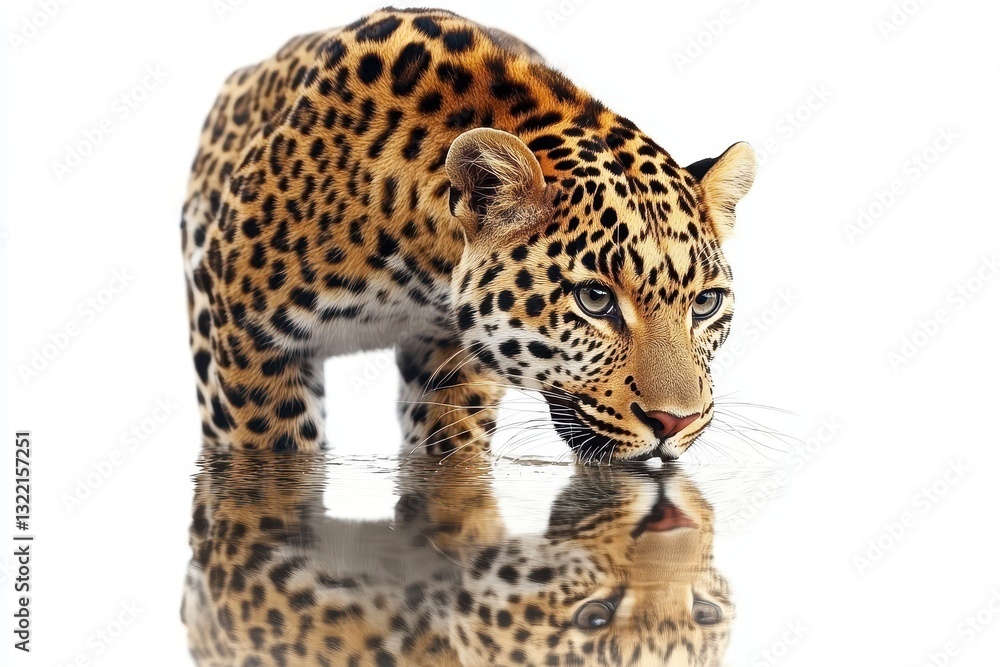 Naklejka premium Majestic Leopard Approaching Water Source in Natural Habitat