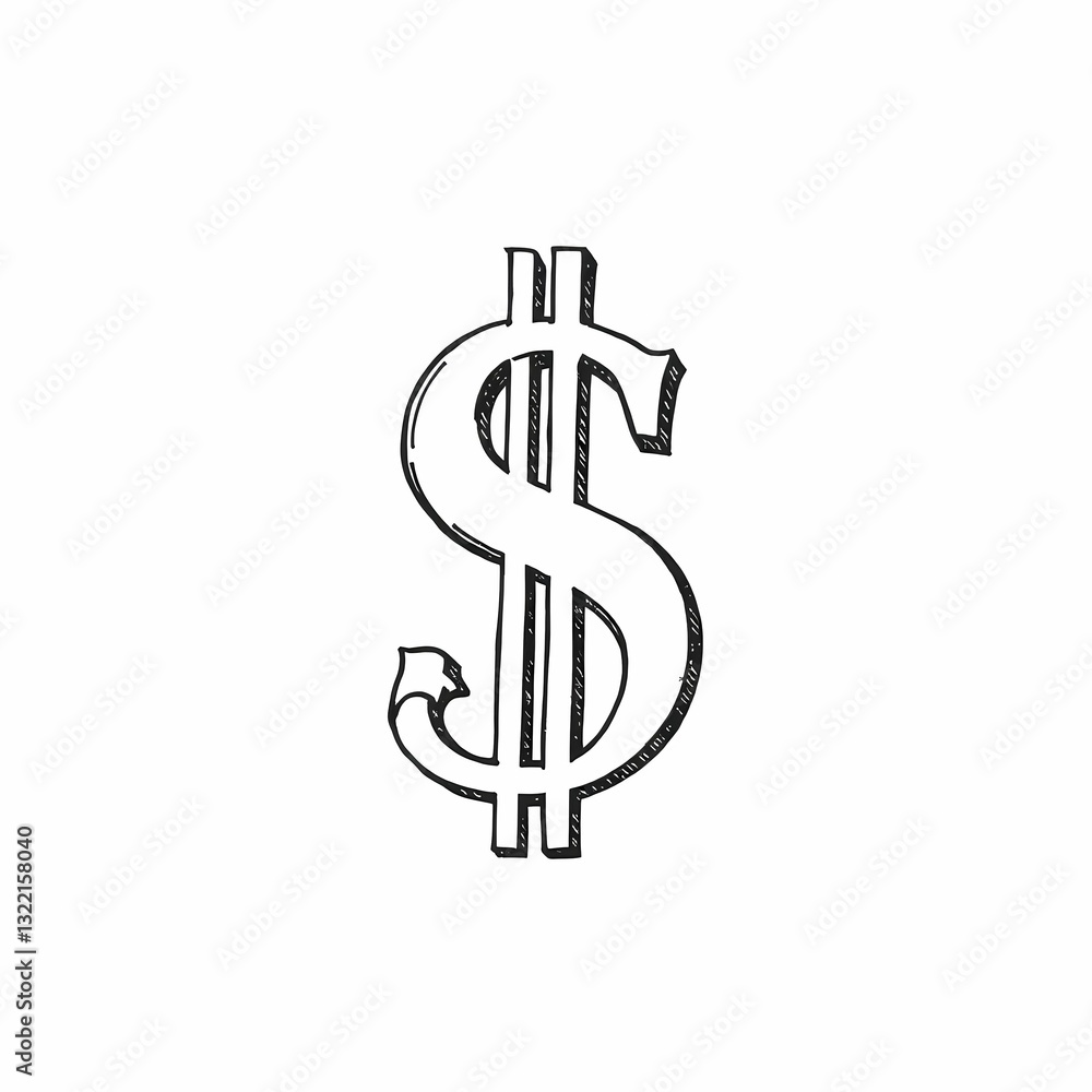 Dollar Symbol Graphic: A hand-drawn illustration of a dollar symbol. Dollar Symbol Graphic: A hand-drawn illustration of a dollar symbol.