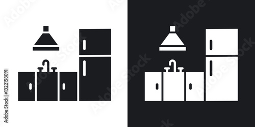 kitchen Cabinet icons in solid black and white collection