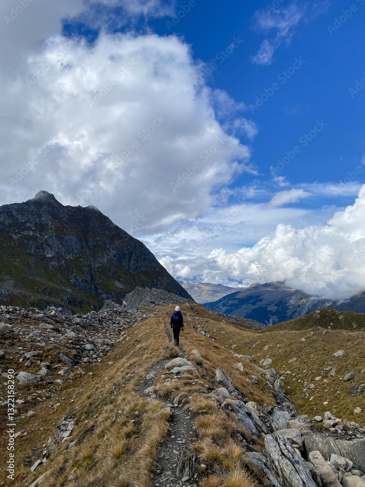 hiking in the mountain on a trail in Switzerland