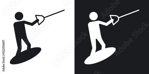 Wakeboarding icons in solid black and white collection