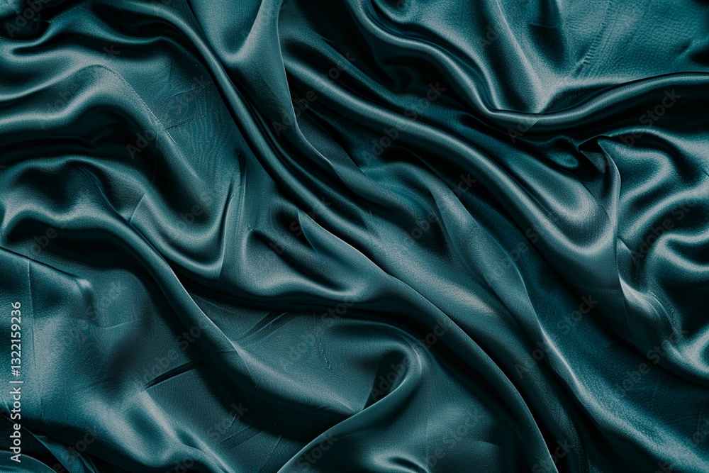 Fototapeta premium Dark teal silk fabric with glossy highlights and smooth flowing texture
