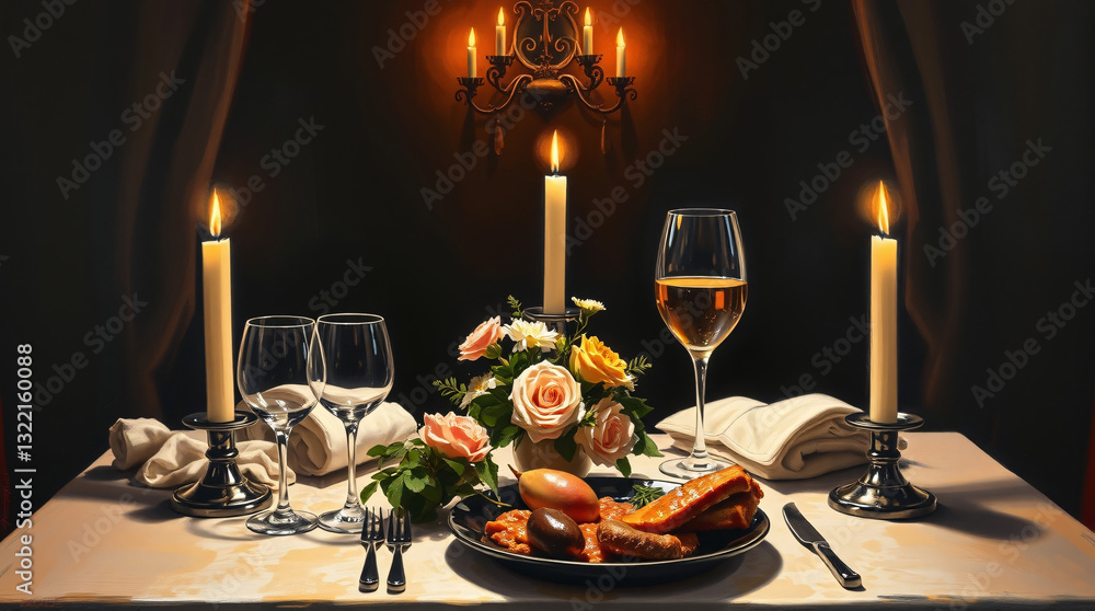 Fototapeta premium Romantic Evening A Candlelit Dining Experience.