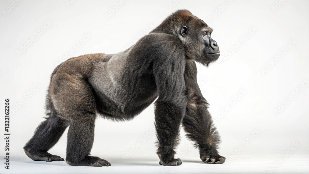 Fototapeta premium Cross River Gorilla in full view on white studio background