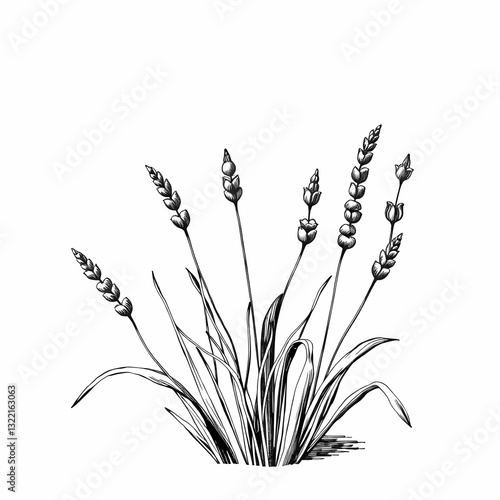Elegant Lavender Illustration: An exquisite hand-drawn illustration captures the delicate beauty of a lavender plant, its slender stems and fragrant blooms rendered in intricate detail.