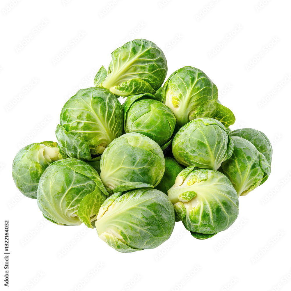 Fresh brussel sprouts stacked on white background showcasing vibrant green color and natural texture, fresh brussel sprouts isolated on white background Fresh brussel sprouts stacked on white background showcasing vibrant green color and natural texture, fresh brussel sprouts isolated on white background