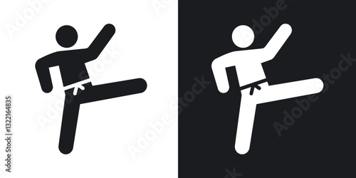 Karate fighter icons in solid black and white collection