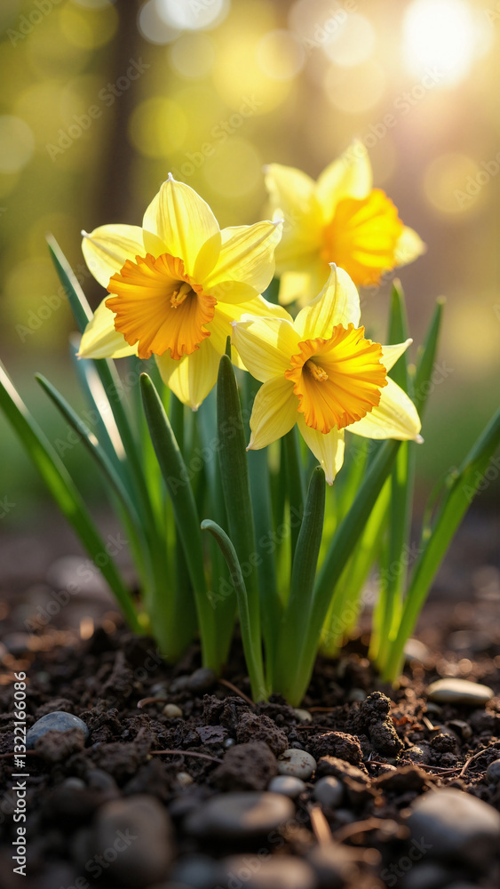Vibrant Daffodils Blooming in Early Spring Garden - Perfect for Easter Promotions, Gardening Products, and Seasonal Marketing Vibrant Daffodils Blooming in Early Spring Garden - Perfect for Easter Promotions, Gardening Products, and Seasonal Marketing