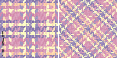 Fabric background textile of texture vector seamless with a pattern plaid check tartan. Set in sunset colors for vogue fashion trends in the season.