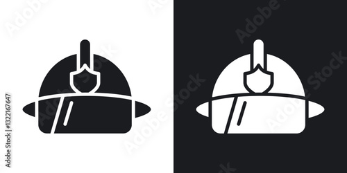 Firefighter helmet icons in solid black and white collection