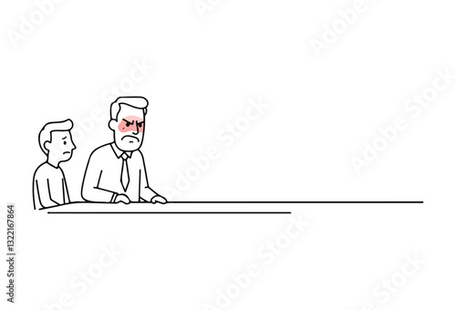 Meeting With Boss Angry vectors, Depictions of a stressful and unhealthy atmosphere in the workplace. Flat vector illustrations showing conflicts and disputes during business meetings. The boss.