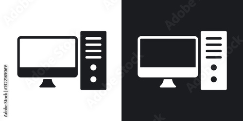 Desktop computer icons in solid black and white collection