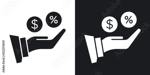 Commission icons in solid black and white collection