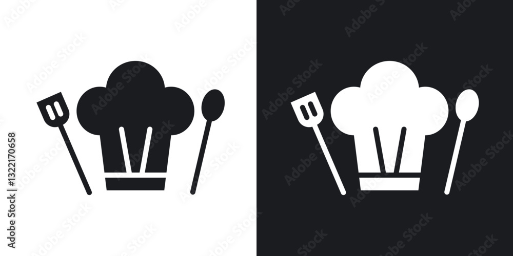 Chef hat icons in solid black and white collection Chef hat icons in solid black and white collection