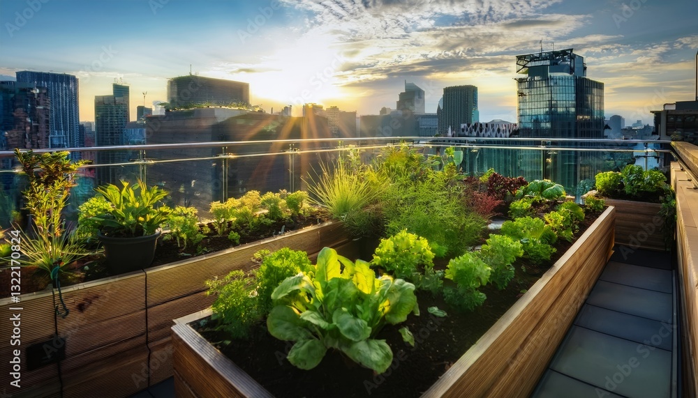 Fototapeta premium vibrant urban garden on a rooftop in the city