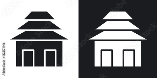 Buddhist temple icons in solid black and white collection
