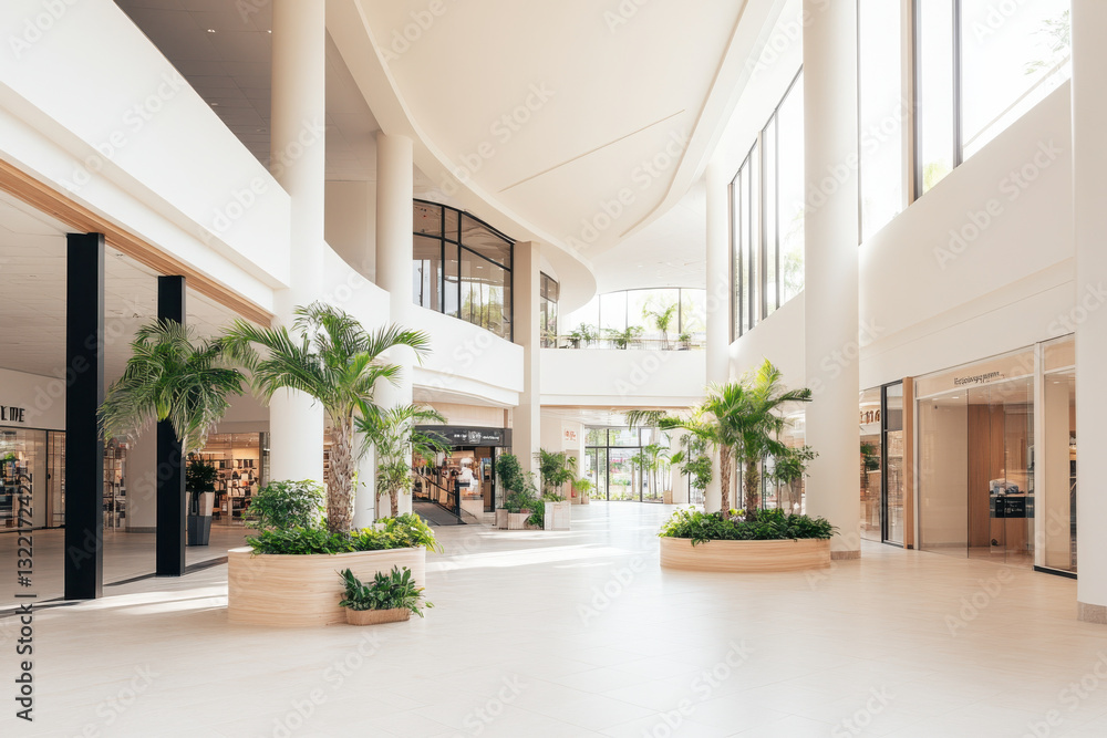 Fototapeta premium A large, open shopping mall with a lot of greenery and plants