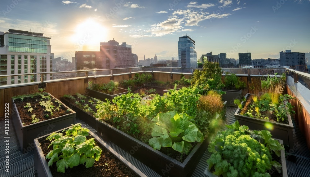 Fototapeta premium vibrant urban garden on a rooftop in the city