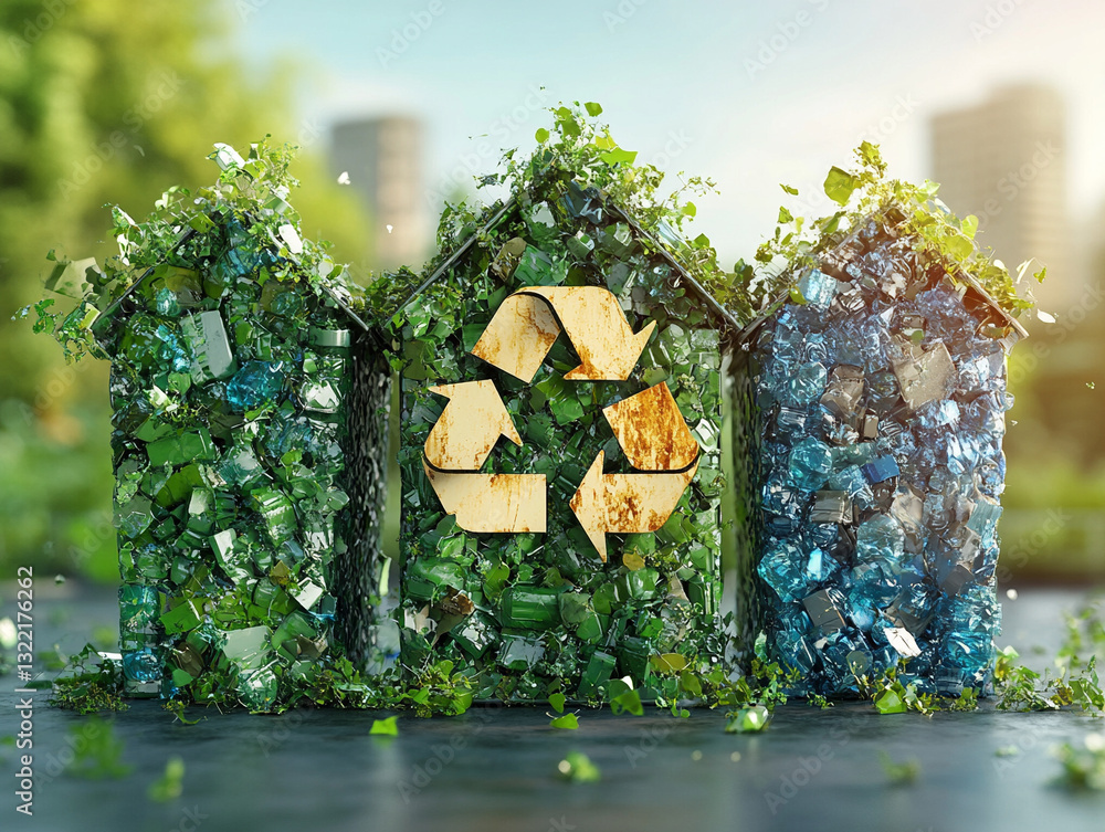 Naklejka premium Innovative recycling symbols built with nature elements
