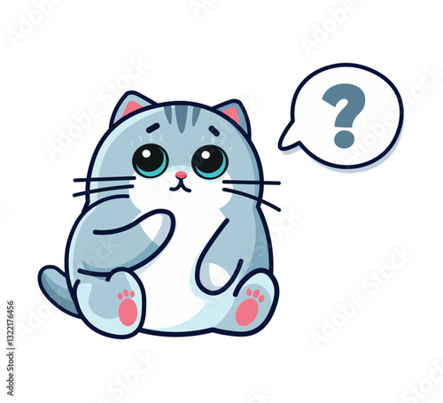 cute cat question thinking idea vector illustration	