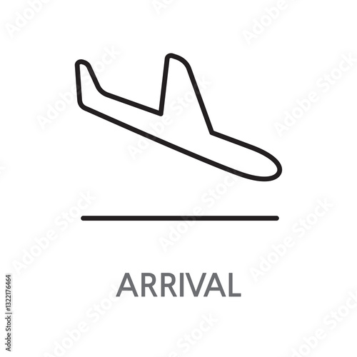 5.ARRIVAL.Arrival, landing, plane, plane landing, airport landing icon. Edible arrival, landing, plane, airport landing linear illustration icon on white background. EPS, PNG, JPG