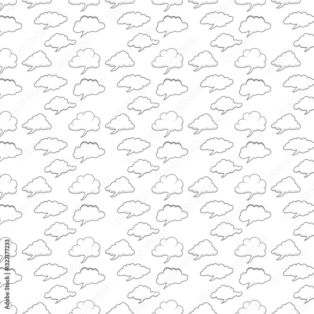 Background with a soft, fluffy cloud with a gray outline resembling a balloon with messages that look like dreams or thoughts.