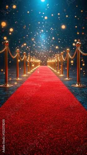 Luxurious red carpet leading to a glamorous event location illuminated by sparkling lights