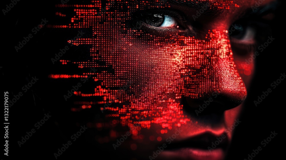 Digital future vision, A face illuminated by intricate data streams Digital future vision, A face illuminated by intricate data streams