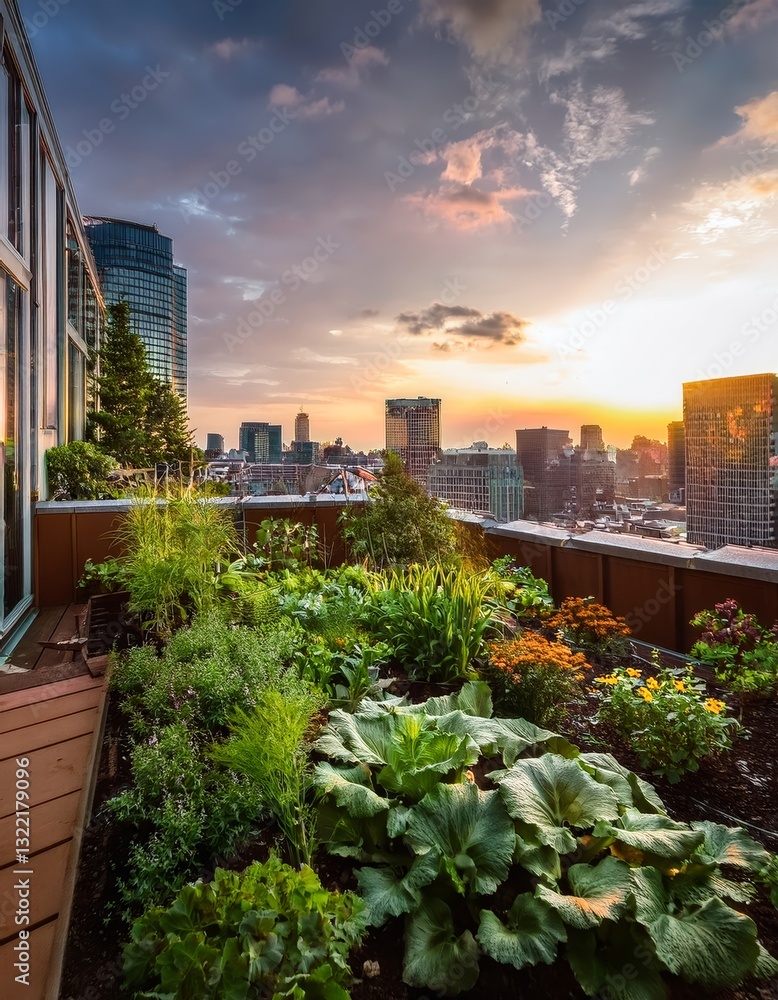 Fototapeta premium vibrant urban garden on a rooftop in the city