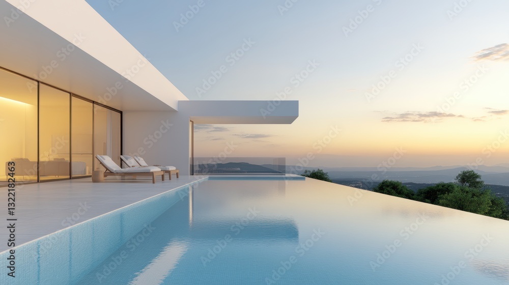 Fototapeta premium luxury outdoor retreat, luxurious home with infinity pool, stylish outdoor furniture, and sunlit backyard makes a serene oasis
