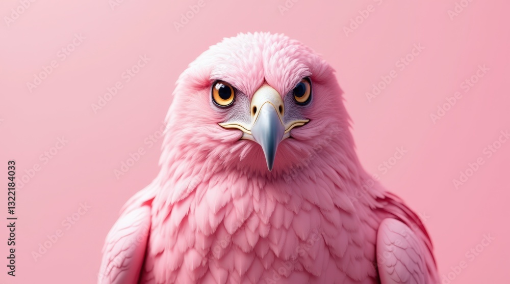 Fototapeta premium Vibrant Pink Bird With Striking Features Perched Against a Soft Pink Background