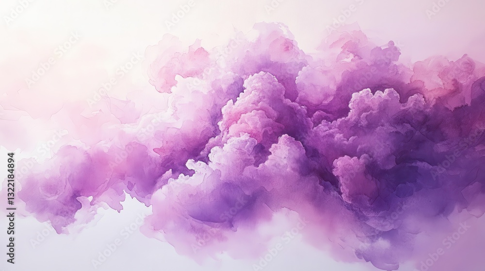 Fototapeta premium A purple and pink watercolor painting of a cloud. The painting is full of color and has a dreamy, ethereal quality. The colors seem to blend together seamlessly, creating a sense of movement