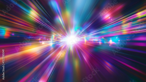 Abstract background with colorful light rays and lens flare
