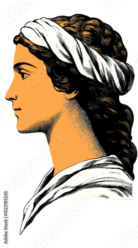 Ancient Greek Woman Profile Portrait in Minimalist SVG Vector Art Style