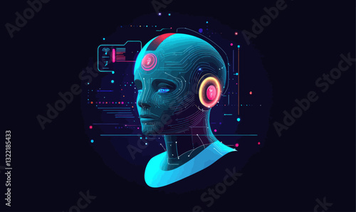 Futuristic AI Humanoid Head: Robotics and Generative Technology Concept