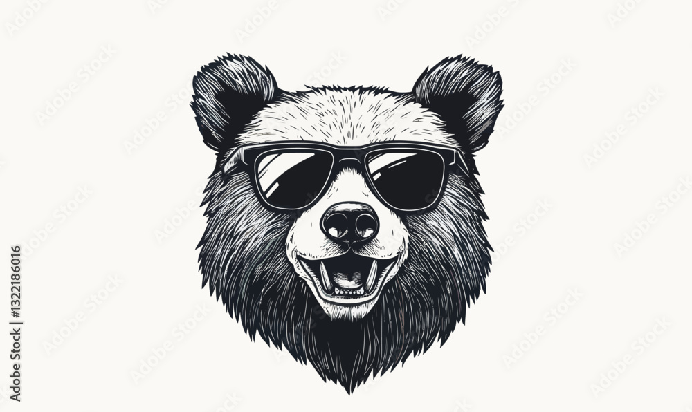 Fototapeta premium Bear Wearing Glasses Engraving Style Vector Illustration for Branding and Design