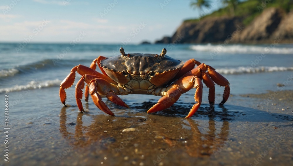 High-resolution close-up shot of a crab, focusing on its detailed features and realistic patterns High-resolution close-up shot of a crab, focusing on its detailed features and realistic patterns