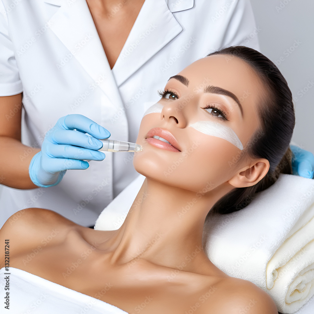 Fototapeta premium Esthetician applies peptide serum for anti-aging treatment