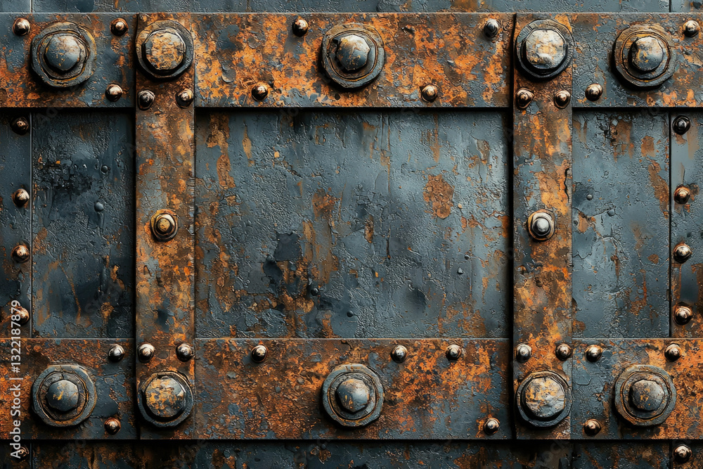 Rusty metal texture with rivets and bolts, showing age and wear. Rusty metal texture with rivets and bolts, showing age and wear.