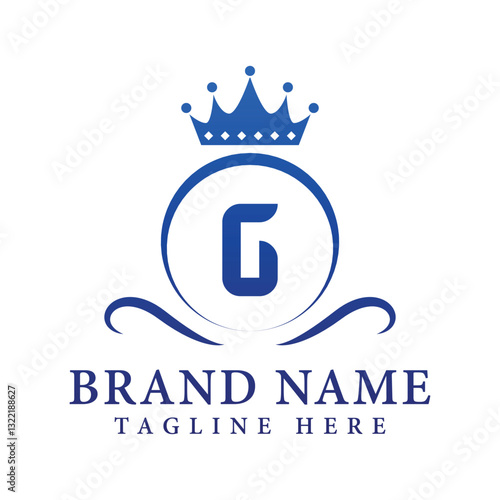 Letter G luxury gold logo concept brand logo design with a royal gold crown emblem and elegant typography