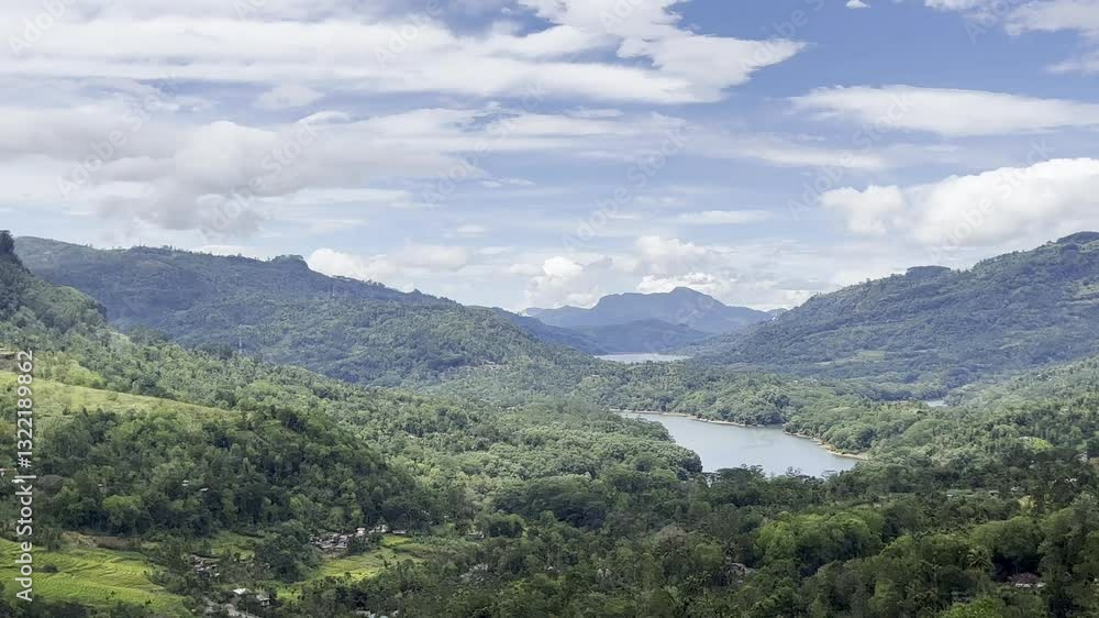 view of jungle valley with lake in tropical city in mountains on sunny rainy day travel atmosphere view of jungle valley with lake in tropical city in mountains on sunny rainy day travel atmosphere