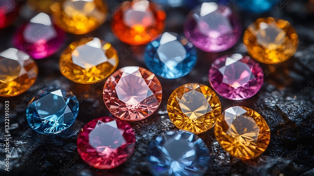 A radiant collection of gemstones reflecting shimmering patterns and intricate surface details