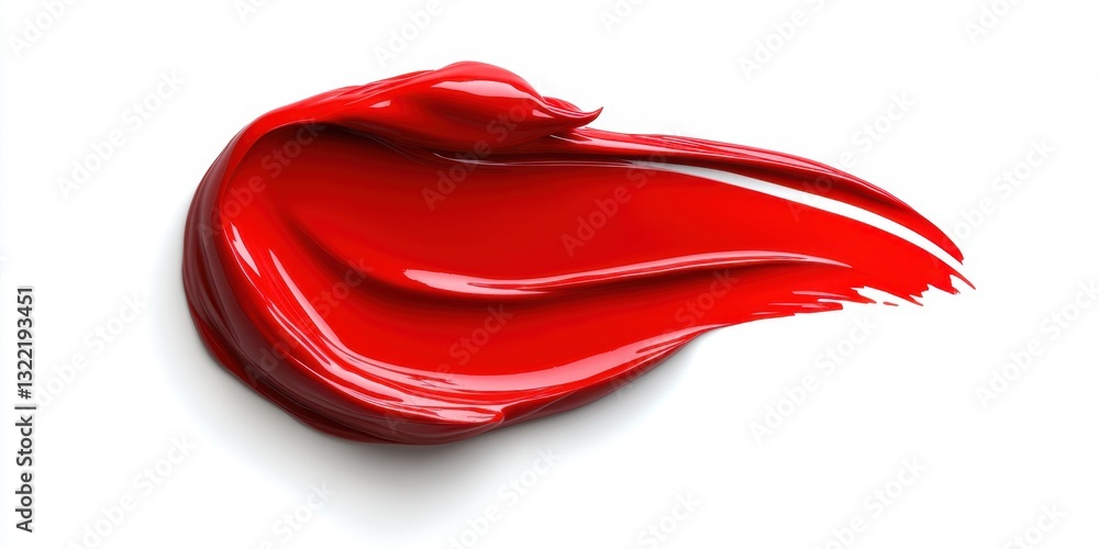 Fototapeta premium A red brush stroke on a white background. The brush stroke is long and has a wavy appearance