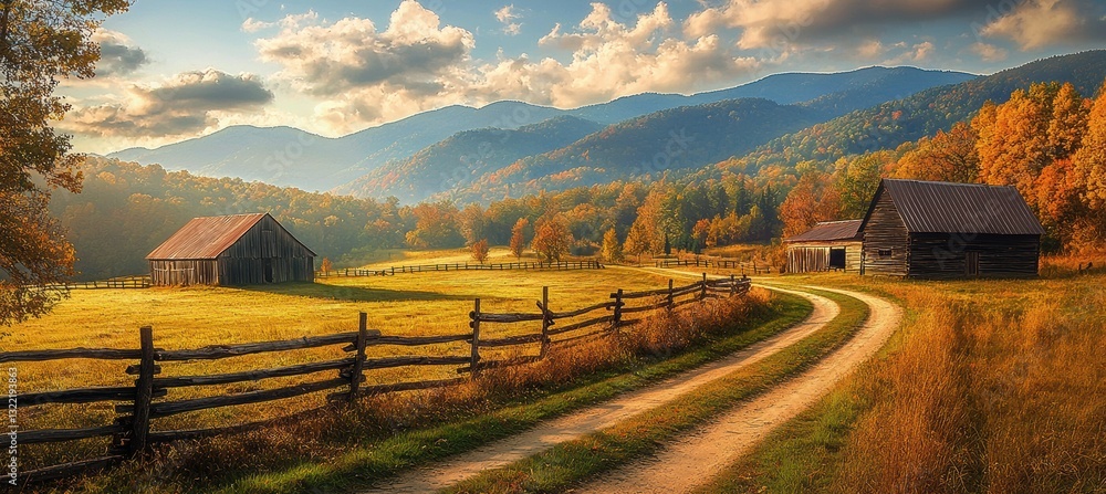 Fototapeta Autumn serenity winding road through appalachian countryside